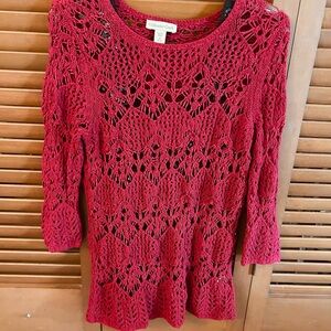 + NEW Coldwater Creek Burgundy Crochet Top